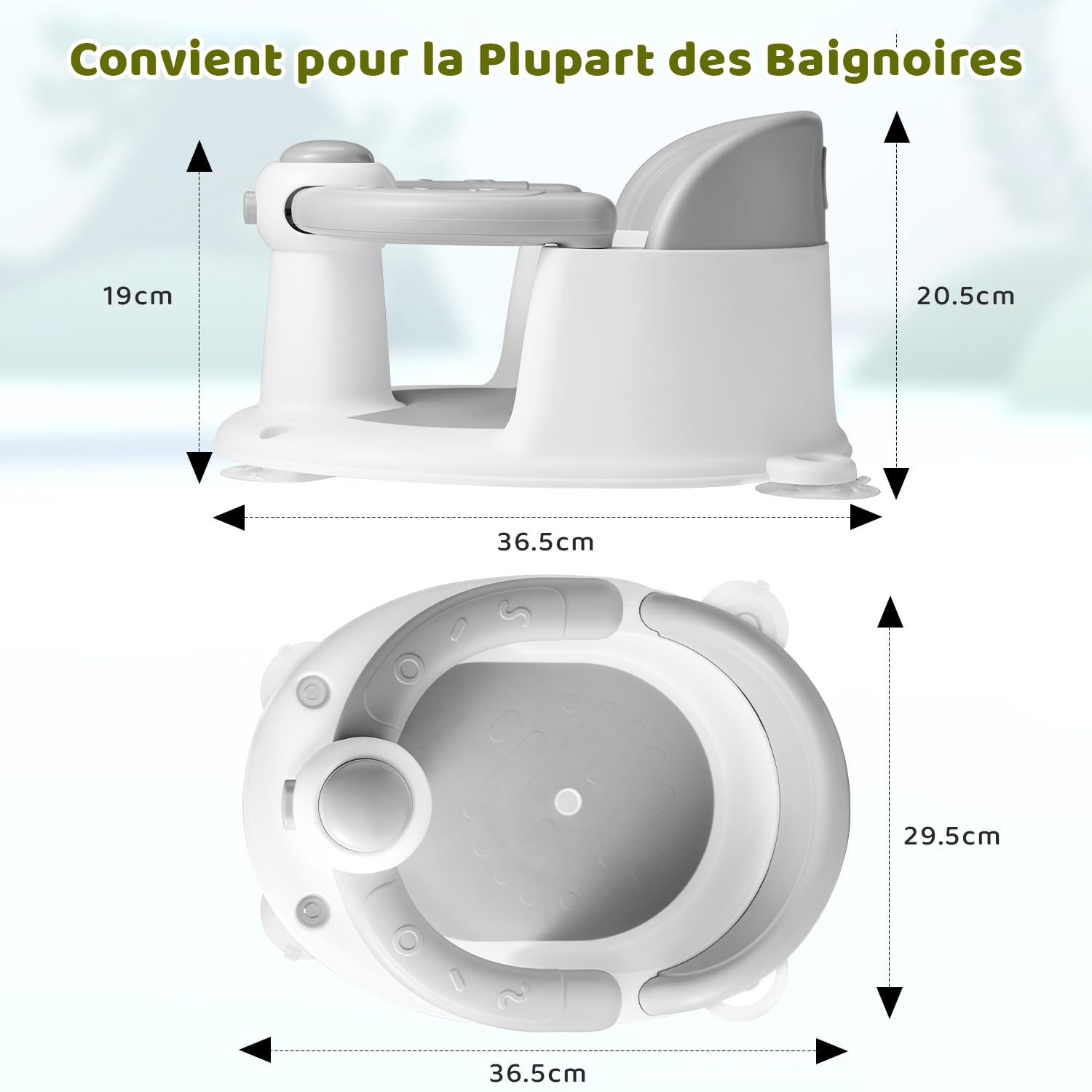 Siège de Bain pour Bébé - Chaise de Bain pour Bébé 6-12 - 24 mois - Antidérapant et 4 Grandes Ventouses - Les Indispensables du Baby Shower - Comprend 3 jouets