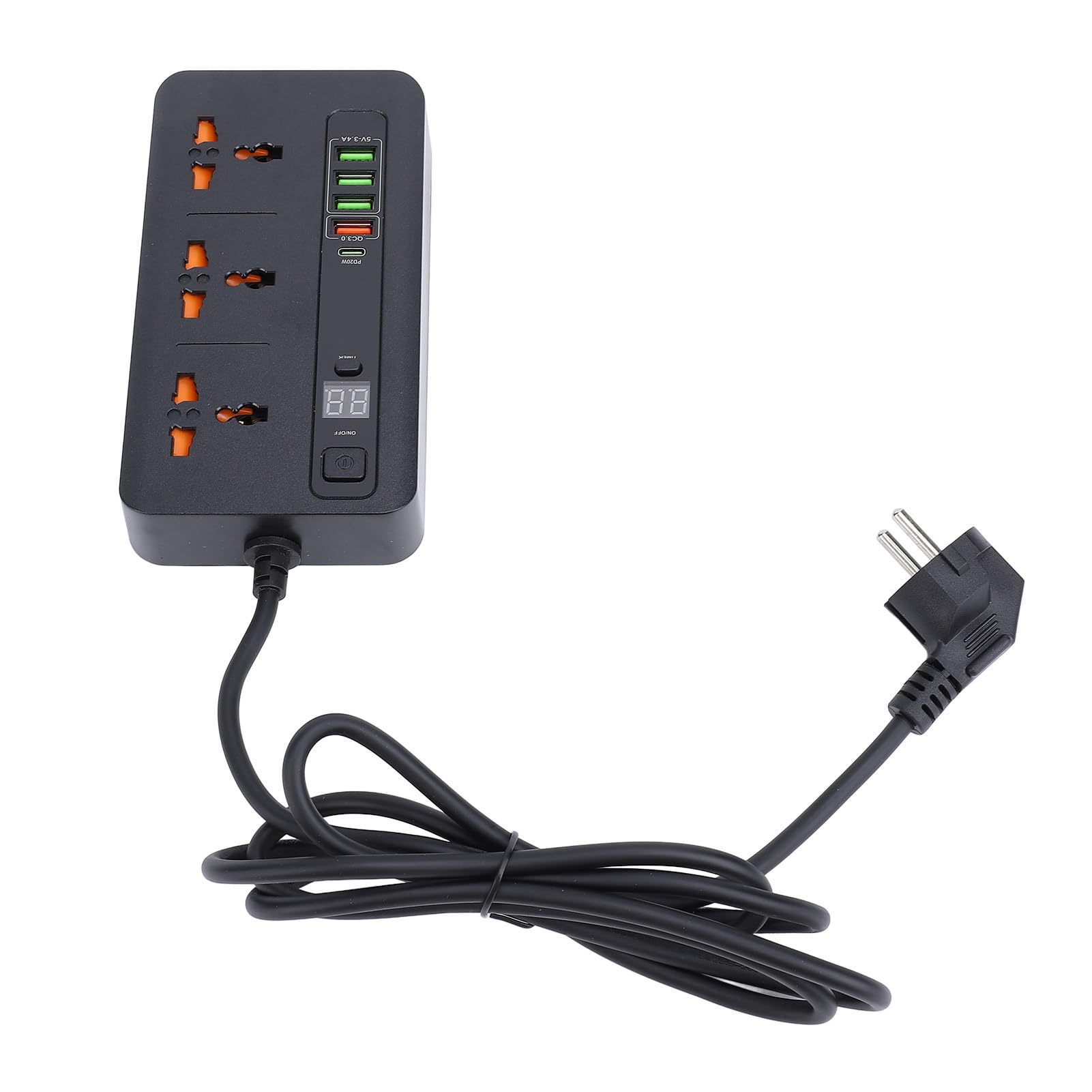 PD20W QC3.0 Dual-Schnelllade-Steckdosenleiste, Multi-Steckdosenleiste mit Digitalanzeige und Kurzem Kabel für Einkaufszentren, Heimdekoration, Büros