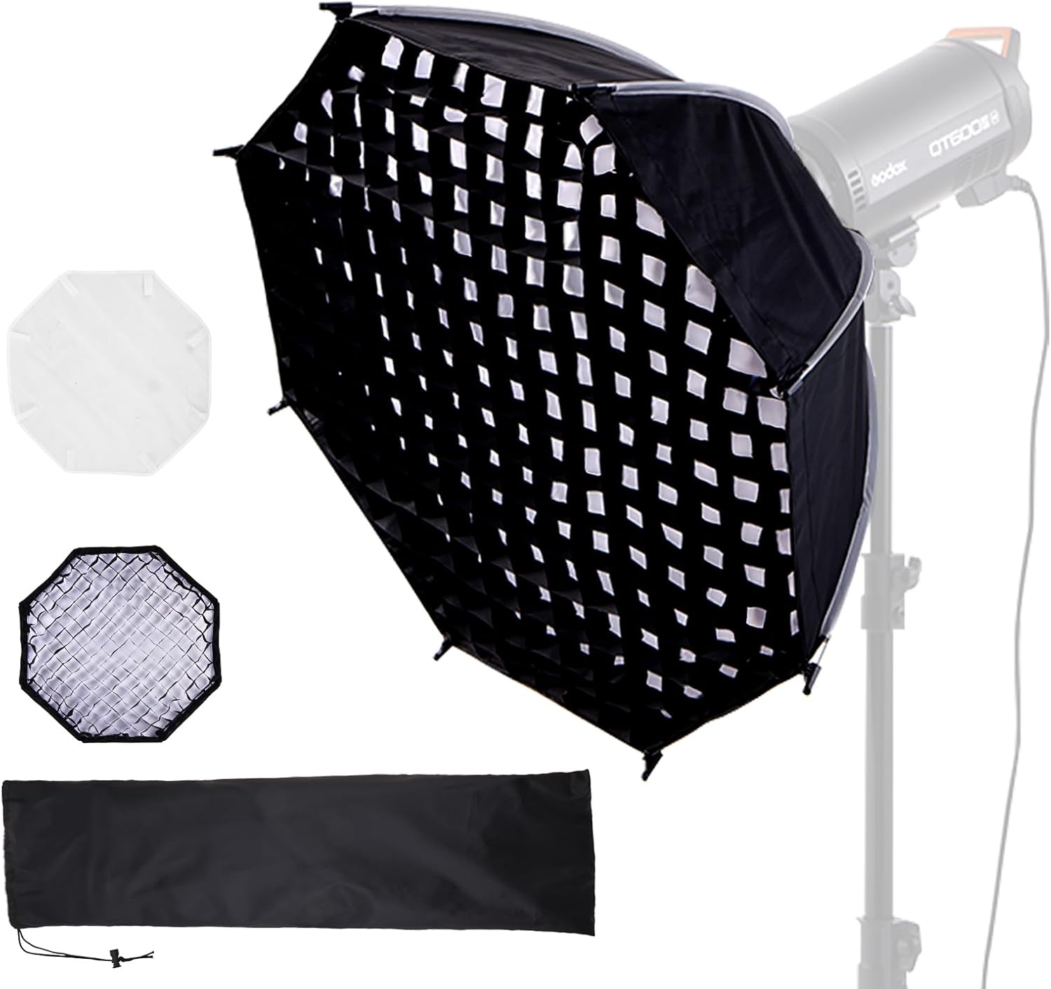 23.6"/60cm Bowens Mount Softbox, Quick Release Octagonal Softbox with Honeycomb Grid, Light Diffusers, Carrying Bag, Professional Soft Box for Studio Photography Lighting Flash
