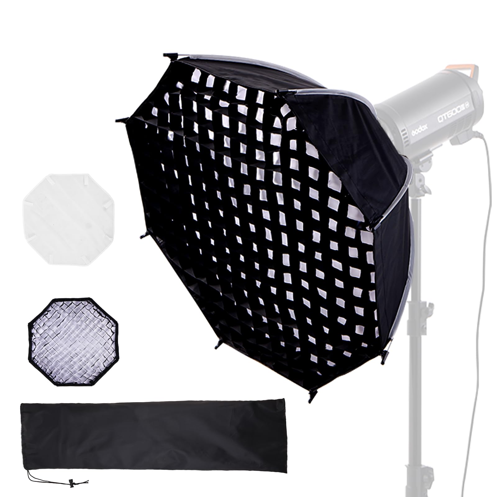 23.6"/60cm Bowens Mount Softbox, Quick Release Octagonal Softbox with Honeycomb Grid, Light Diffusers, Carrying Bag, Professional Soft Box for Studio Photography Lighting Flash