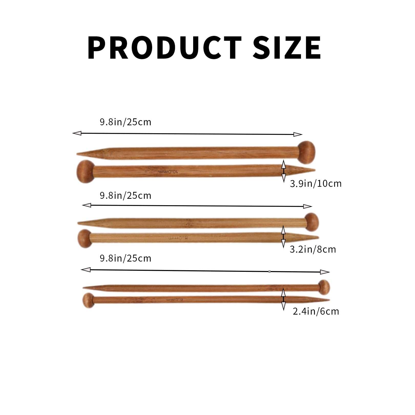 6 Pcs Bamboo Knitting Needles Set, Different Sizes Single Pointed Long Wooden Needles for Children's Hands - Image 2