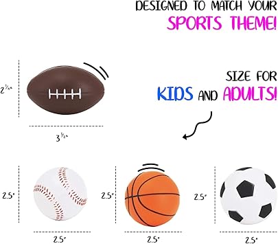 Set of 24 Sports 2.5 Stress Balls - Includes Soccer Ball, Basketball, Football, Baseball Squeeze Balls for Stress Relief, Party Favors, Ball Games and Prizes, Stocking Stuffers - Bulk 2 Dozen