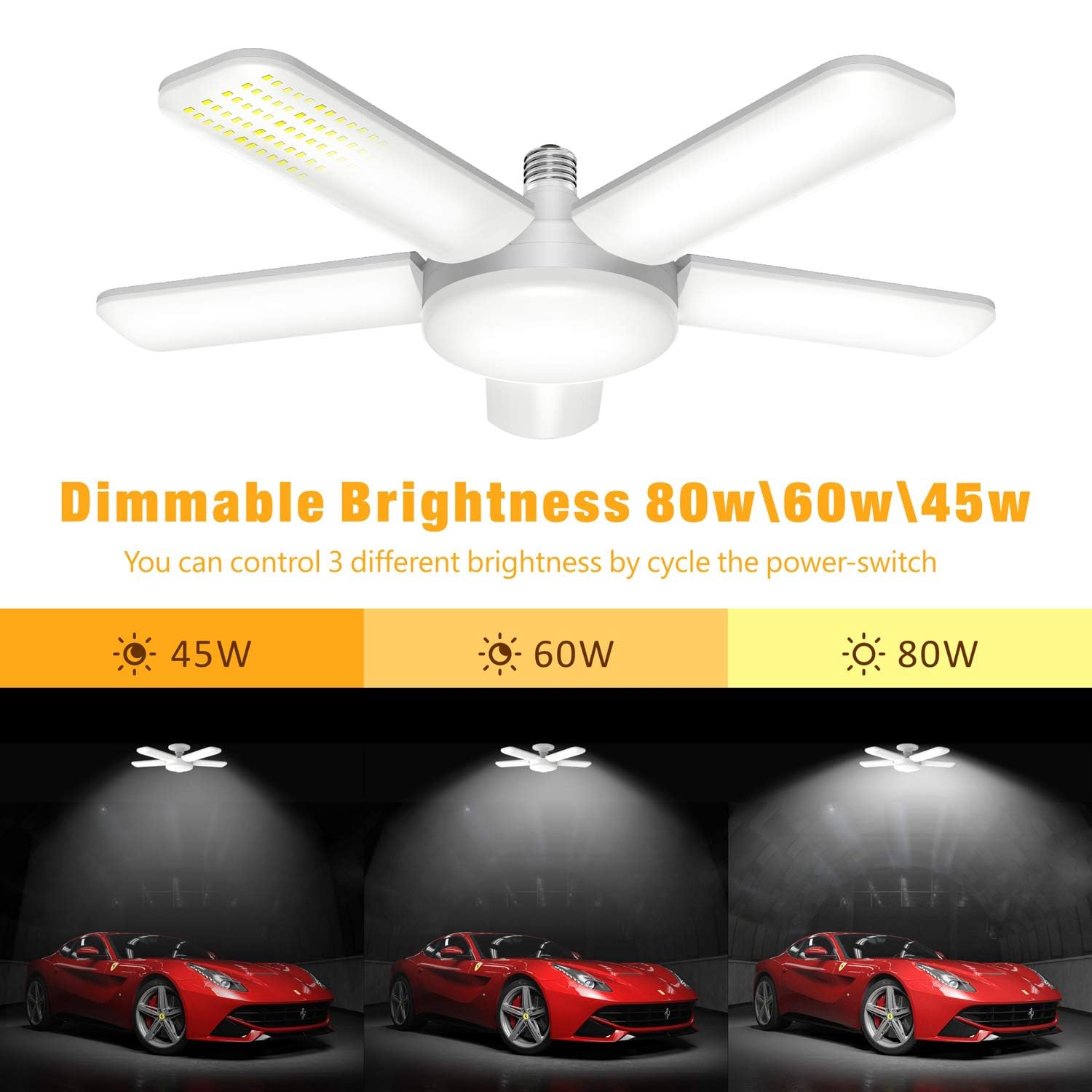 Plafoniera LED 210W - 2 Pezzi 21000LM 6500K Super Luminosa a Soffitto Garage con 8+1 Pannelli Regolabili, E27/E26 Lampada per Magazzini, Scantinati, Ripostigli, Officina