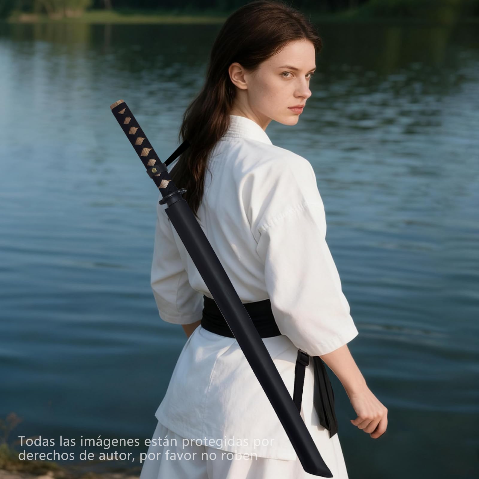 Holz Katana Schwert mit Lederscheide, Samurai Schwert für Rollenspiel und Cosplay