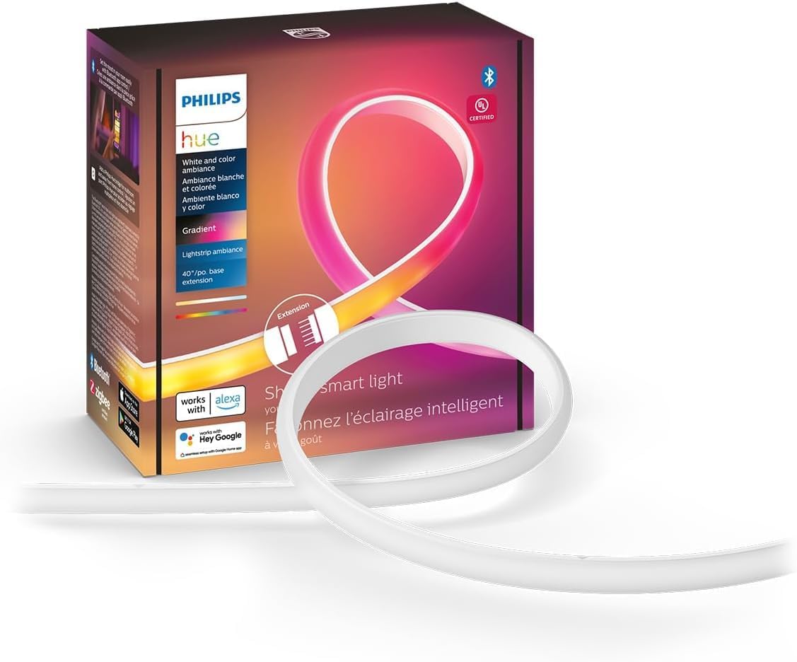Indoor 3-Foot Smart LED Light Strip Extension - Flowing Multicolor Effect - Requires Base Kit - 1 Pack - Control with Hue App - Works with Alexa, Google Assistant and Apple HomeKit