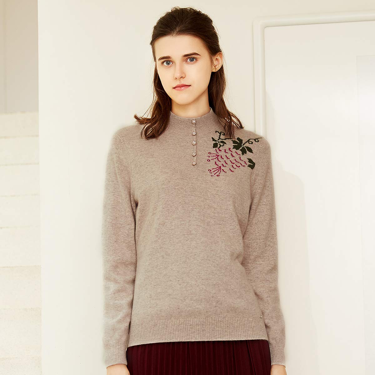ZHILI Maglia da Donna in Cashmere a Maniche Lunghe