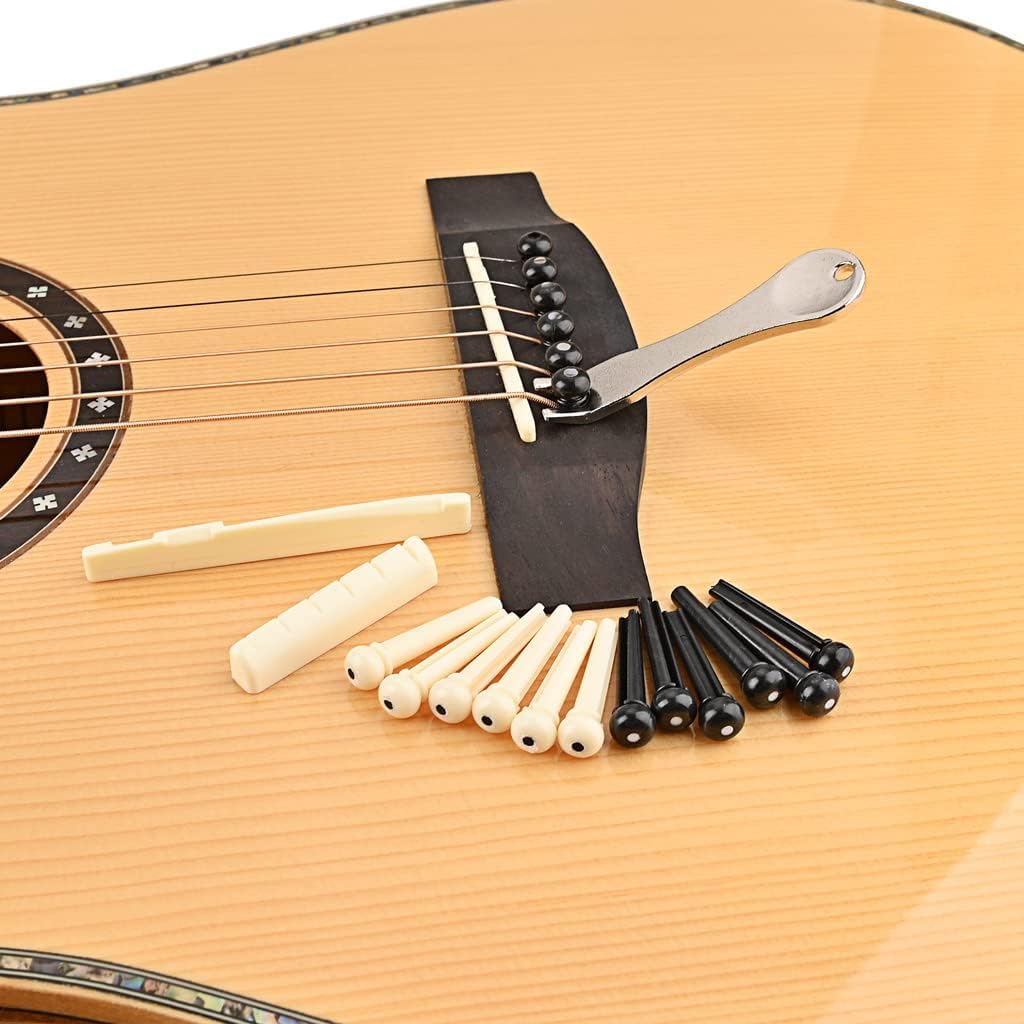 Acoustic Guitar Bridge Pins 12 szt. Szpilki mostkowe 2 szt. Siodełko i nakrętki mostkowe mostek ściągacz do mostu usuń narzędzie gitarowe ściągacz do gitary akustycznej