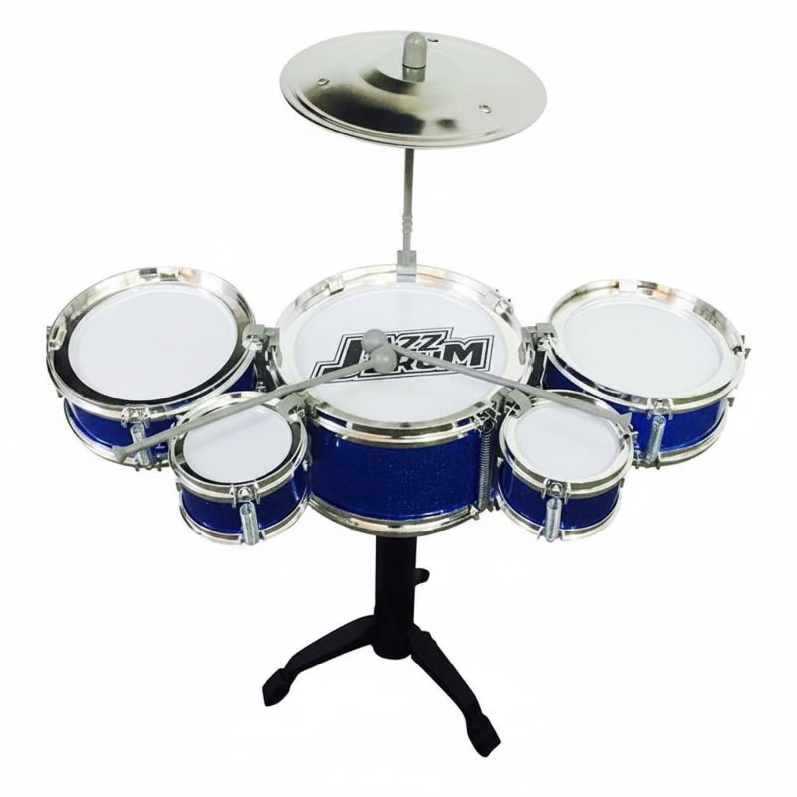 Music Enlightenment Childrens Jazz Drum Stable Tripod Stand Kids Drum Set for Toddlers, Beginners, Blue, 5-Drum-image-12