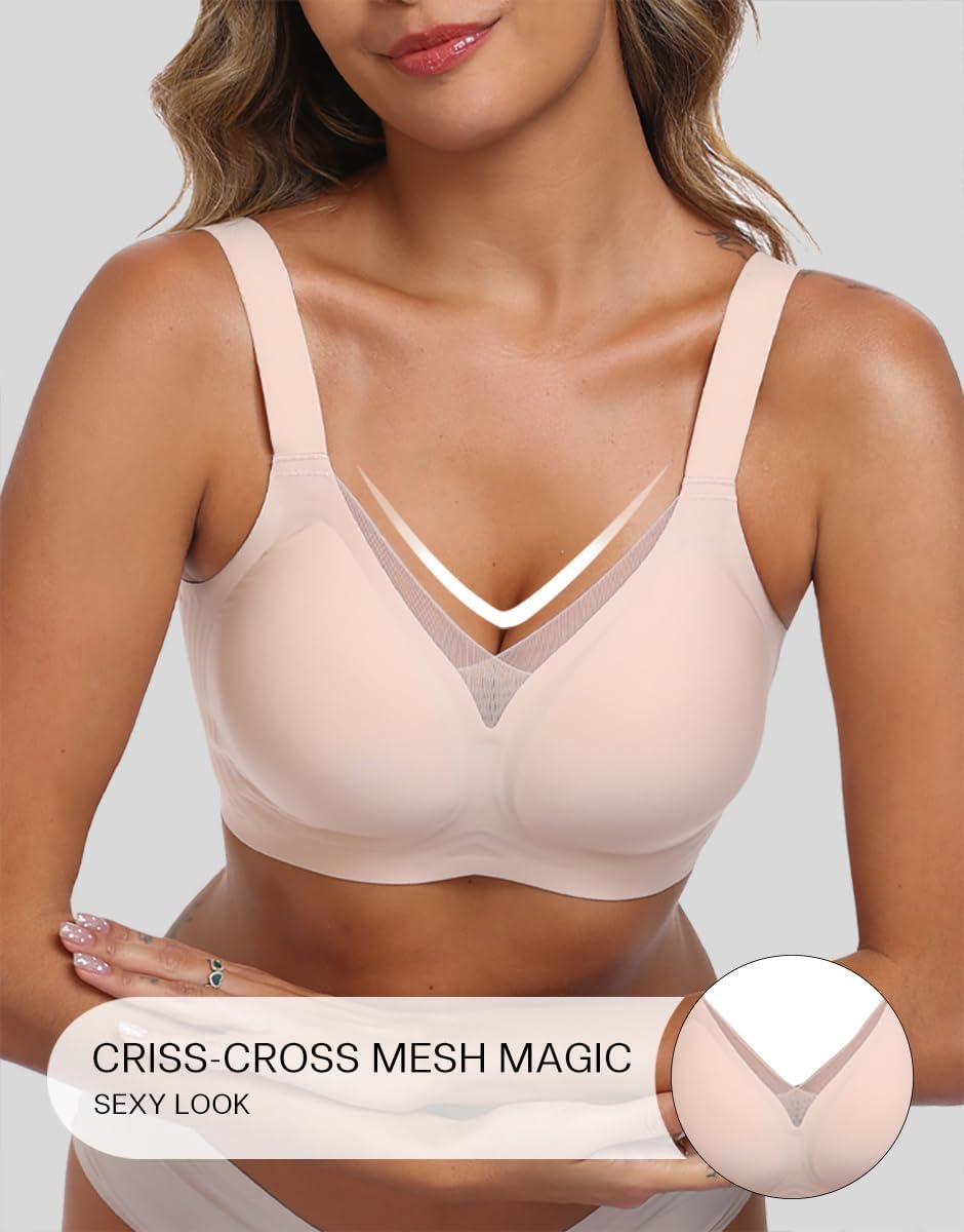 AYIFU Womens Wireless Bras Comfortable V Mesh Full Coverage Seamless Bralette Supportive No Underwire Tshirt Everyday Bra - Image 3