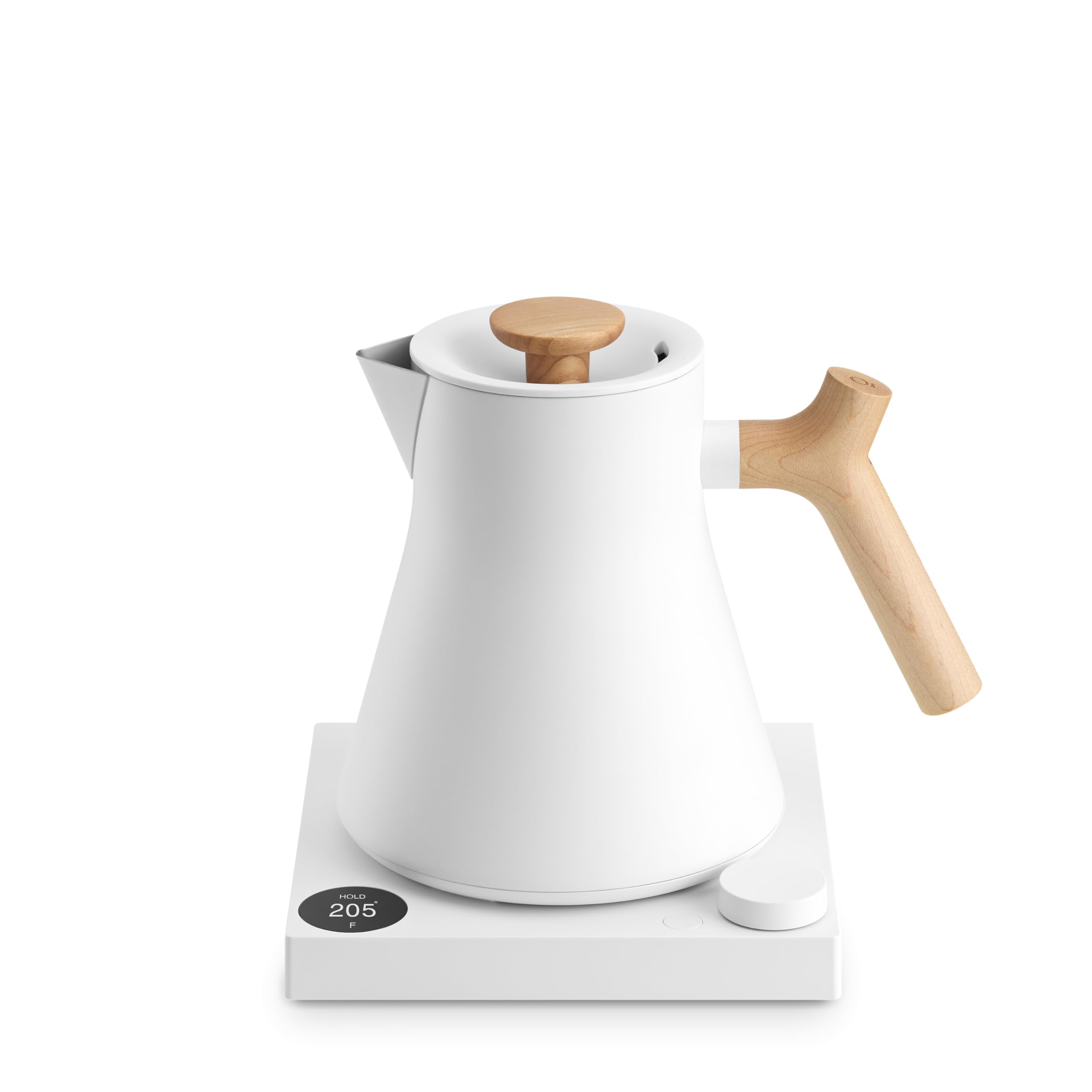 Fellow Corvo EKG Electric Tea Kettle-Electric Pour Over Coffee and Tea Pot-Quick Heating Electric Kettles-Temperature Control &amp; Built-In Brew Timer-Matte White with Maple Handle-0.9 Liter