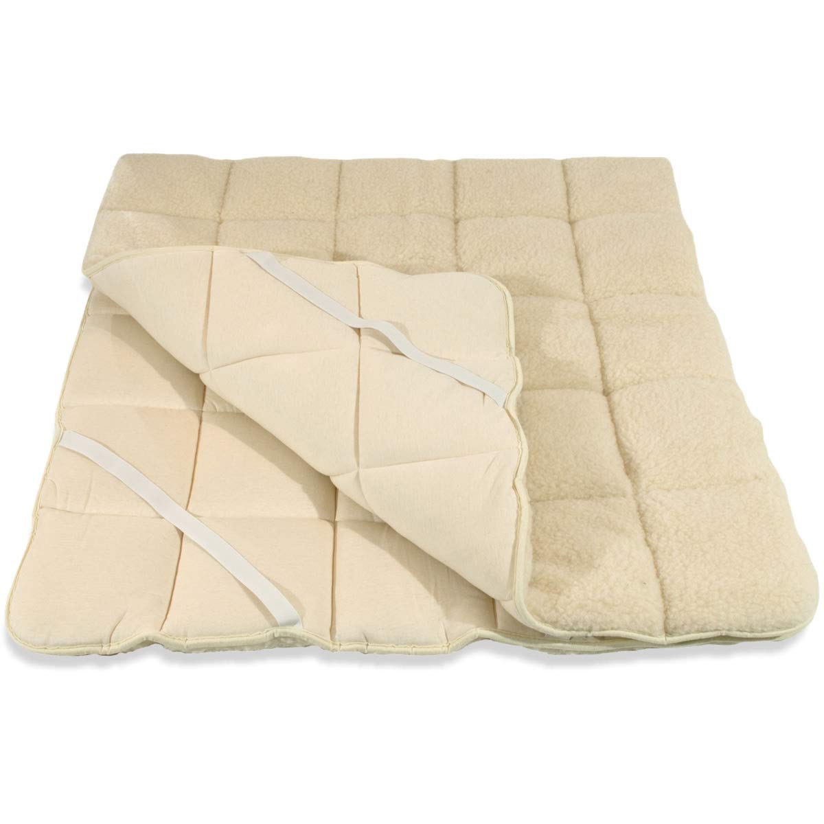Dickes Merino Schafschurwolle Unterbett in 140x200 cm mit 2200 g Füllung Plus bauschiger Lammflor Oberseite mit 400 g/m² und Baumwoll - Unterseite mit 4 Eckgummis – Made in Germany