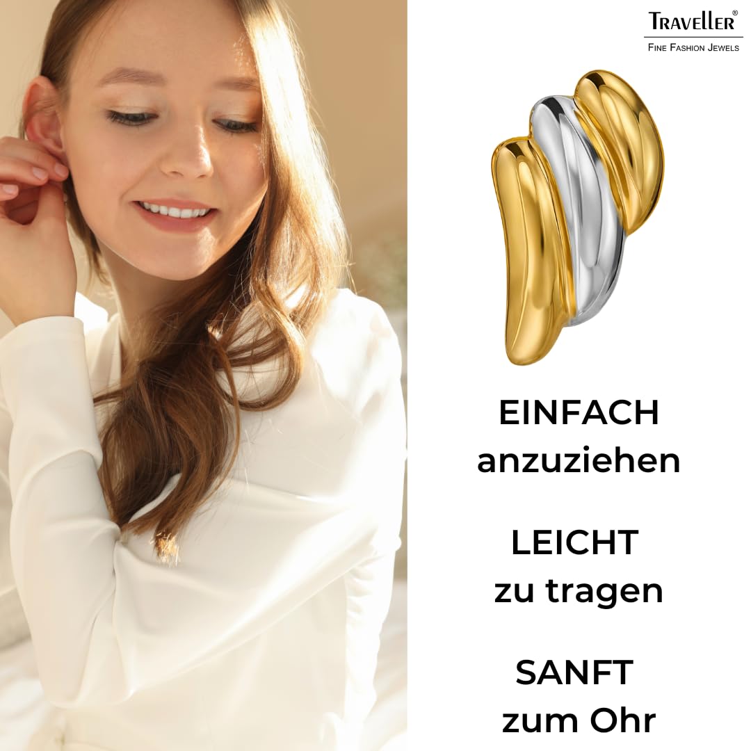 Traveller Ohrclip - Bicolor - 22kt Vergoldet & Platiniert - 17x10 mm - 157771