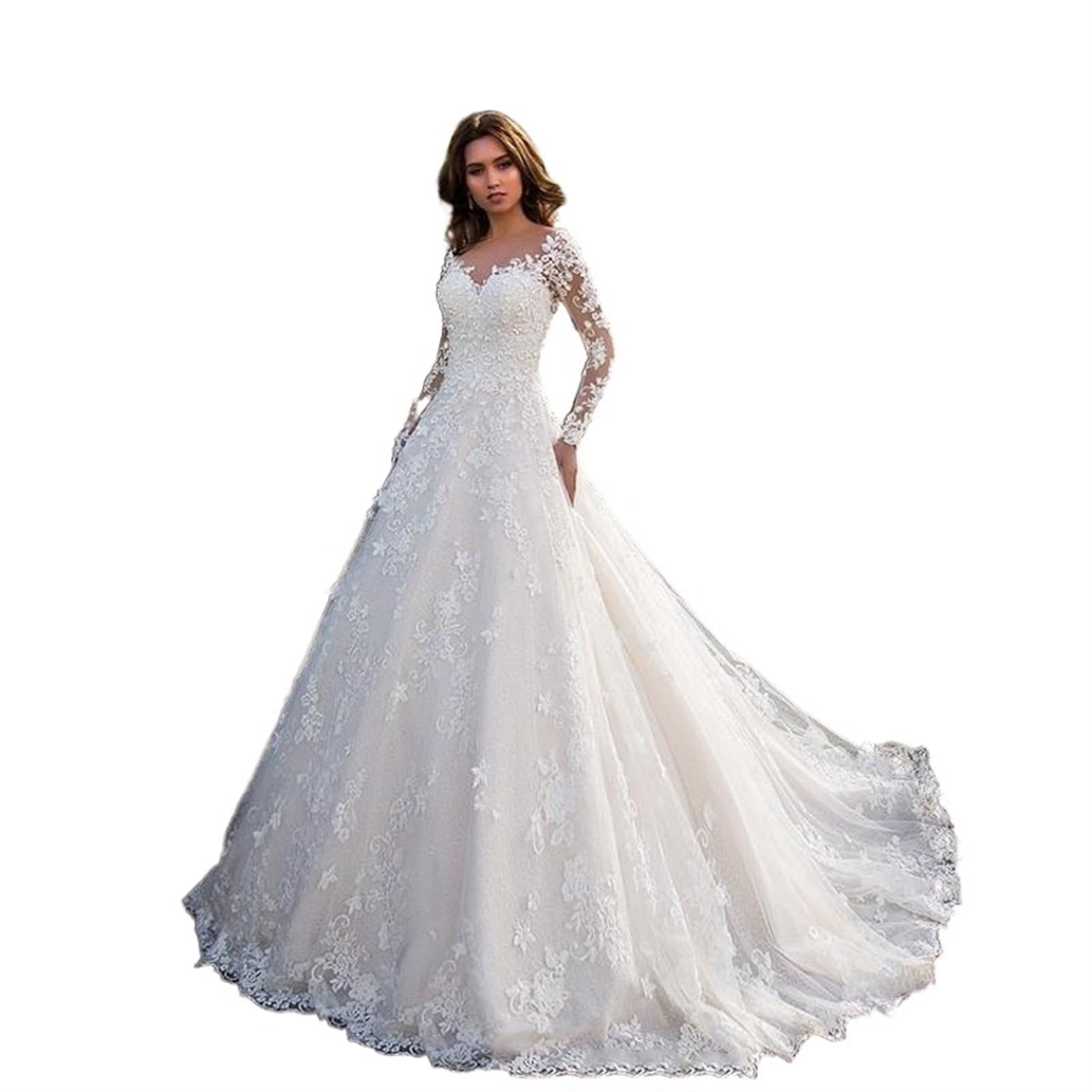 Robe de mariée Blanche à Manches Longues en Dentelle for Femme