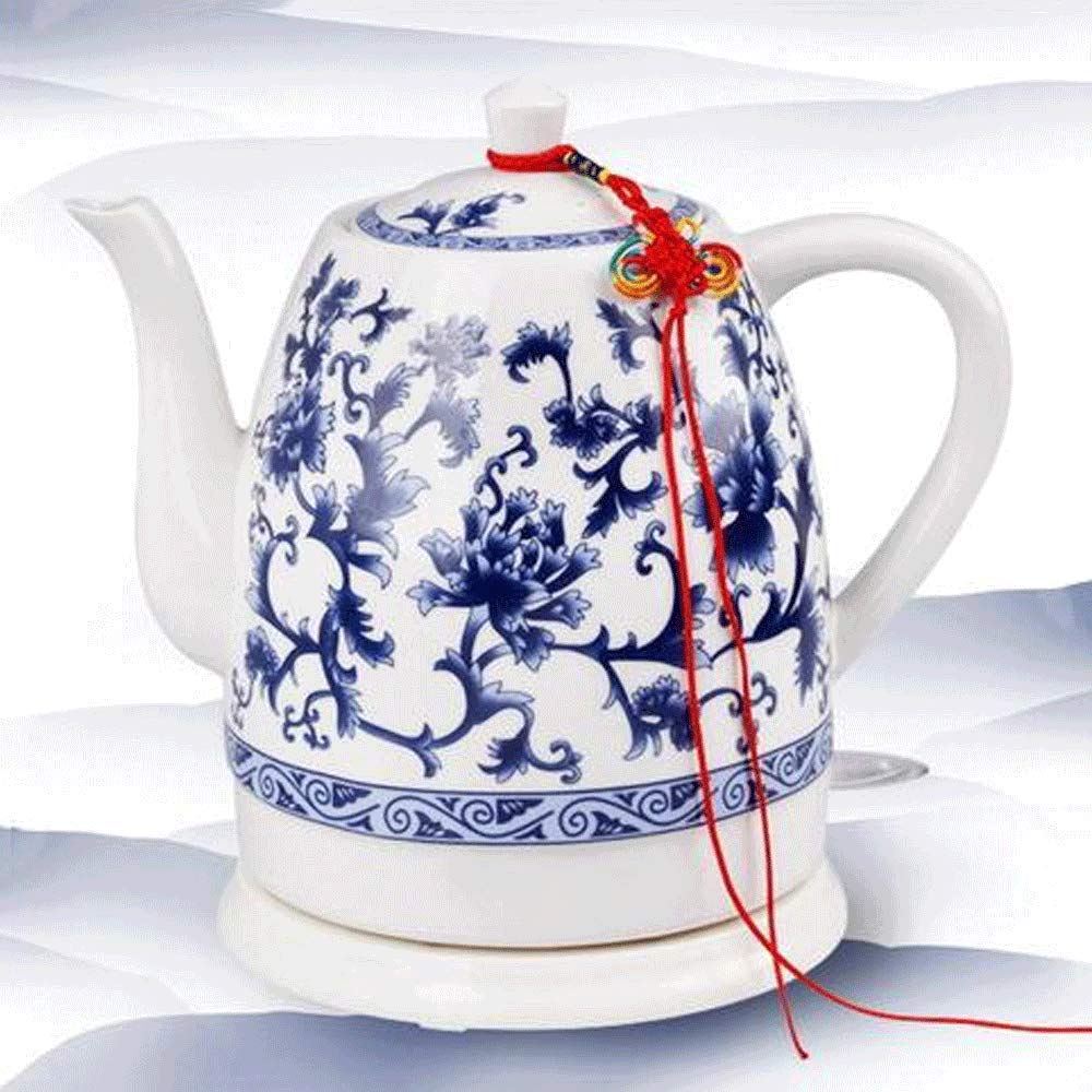 Czajnik Elektryczny Ceramiczny Bezprzewodowy Czajnik Porcelanowy Niebiesko-Biały 1,5 L Czajnik Szybko Gotuje Wodę do Herbaty, Kawy, Zupy, Owsa
