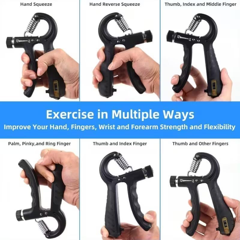 Image of Adjustable Hand Grip Strengthener with Counter (100kg) | Hand Gripper for Men & Women | Forearm, Finger & Wrist Exercise Equipment for Home Gym Workout (Black)