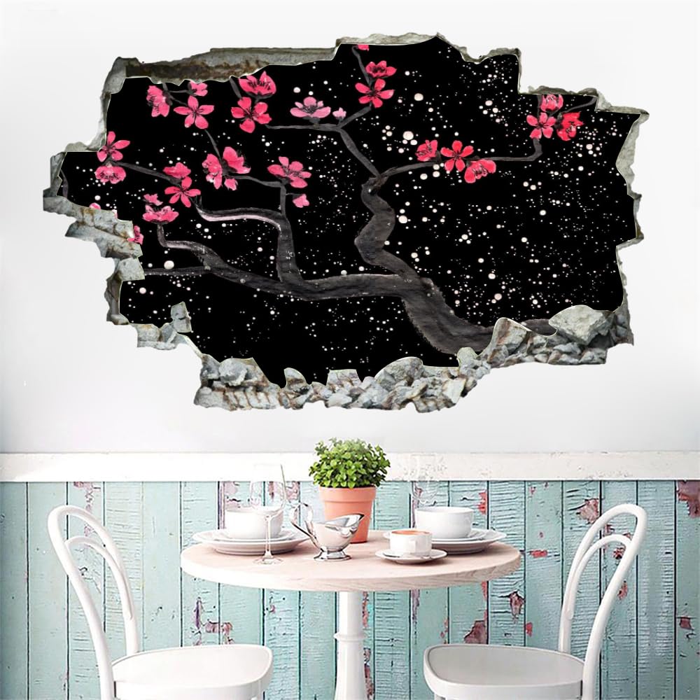 Adesivo Da Parete 3D Rimovibile Fiori Di Ciliegio Giapponesi Decorazione Da Parete, Pavimento, Soffitto, Decalcomania Fracassata, Decorazione Artistica Albero Per Soggiorno, Murale 120x80cm