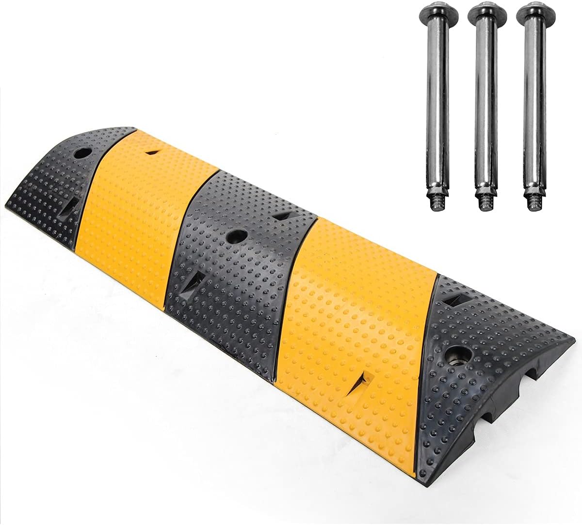 Speedmax 40" Rubber Speed Bumps 1 Pack 2 Channel Heavy Duty Speed Humps with 3 Bolts 22000Lbs Load Capacity Cable Protector Ramps for Asphalt Concrete Gravel Traffic Driveway