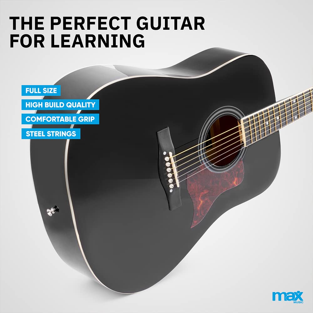 Akoestische gitaar voor beginners - MAX SoloJam Western gitaar - incl. gitaar stemapparaat, gitaartas en 2x plectrum - Naturel (hout) (Black)