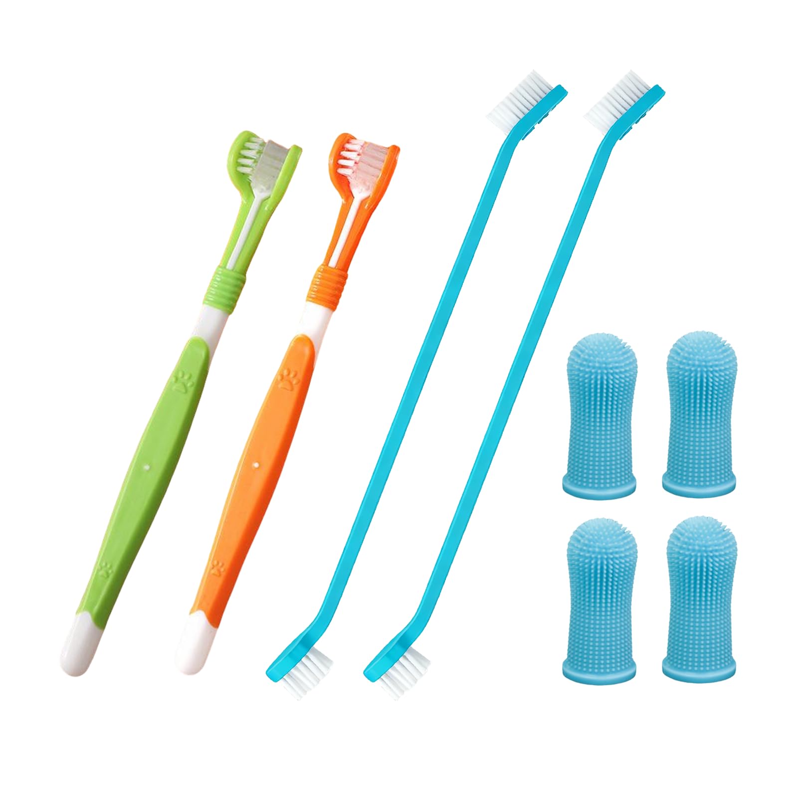 Cepillo de dientes para perro, gato, 2 cepillos de dientes de triple cabeza y 2 dobles, 4 cepillos de dientes para dedos para limpieza y cuidado de los dientes de los animales domésticos