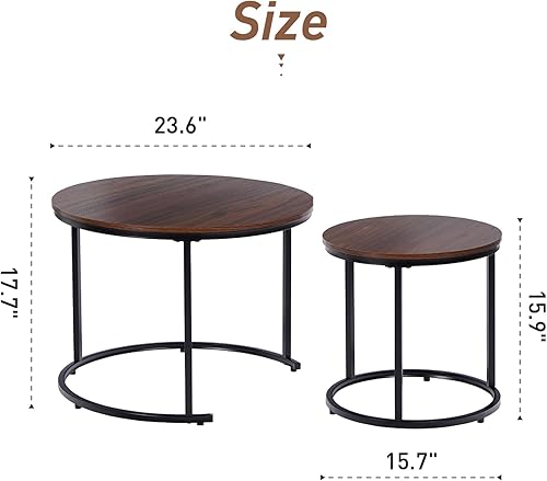 Miniatura 3 de Mesa de centro anidable, mesas redondas anidables de 23.6 pulgadas, juego de 2, mesas decorativas apilables con marco de metal para sala de estar y