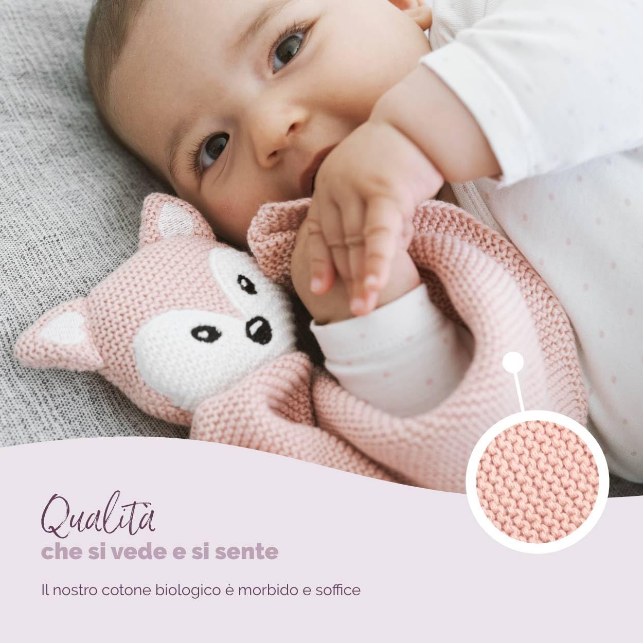 Livella Doudou Volpe con calzini - Puro cotone biologico - Copertina premium, copertina coccole, coperta a maglia - Morbidissima e traspirante - OEKOTEX® STANDARD 100 e certificata GOTS