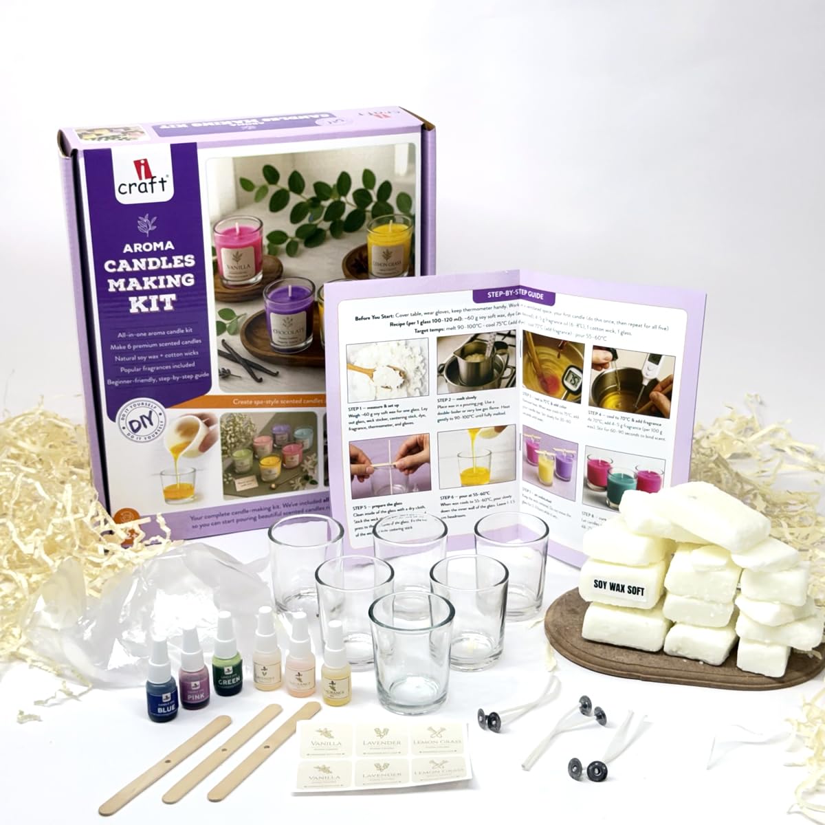 iCraft DIY Aroma Candle Making Kit | Eco-Friendly Soy Wax & Cotton Wicks | 6 Glass Jars & 3 Fragrances | Beginner-Friendly Craft Set | Ideal for Gifts, Home Décor & Small Business-image-27