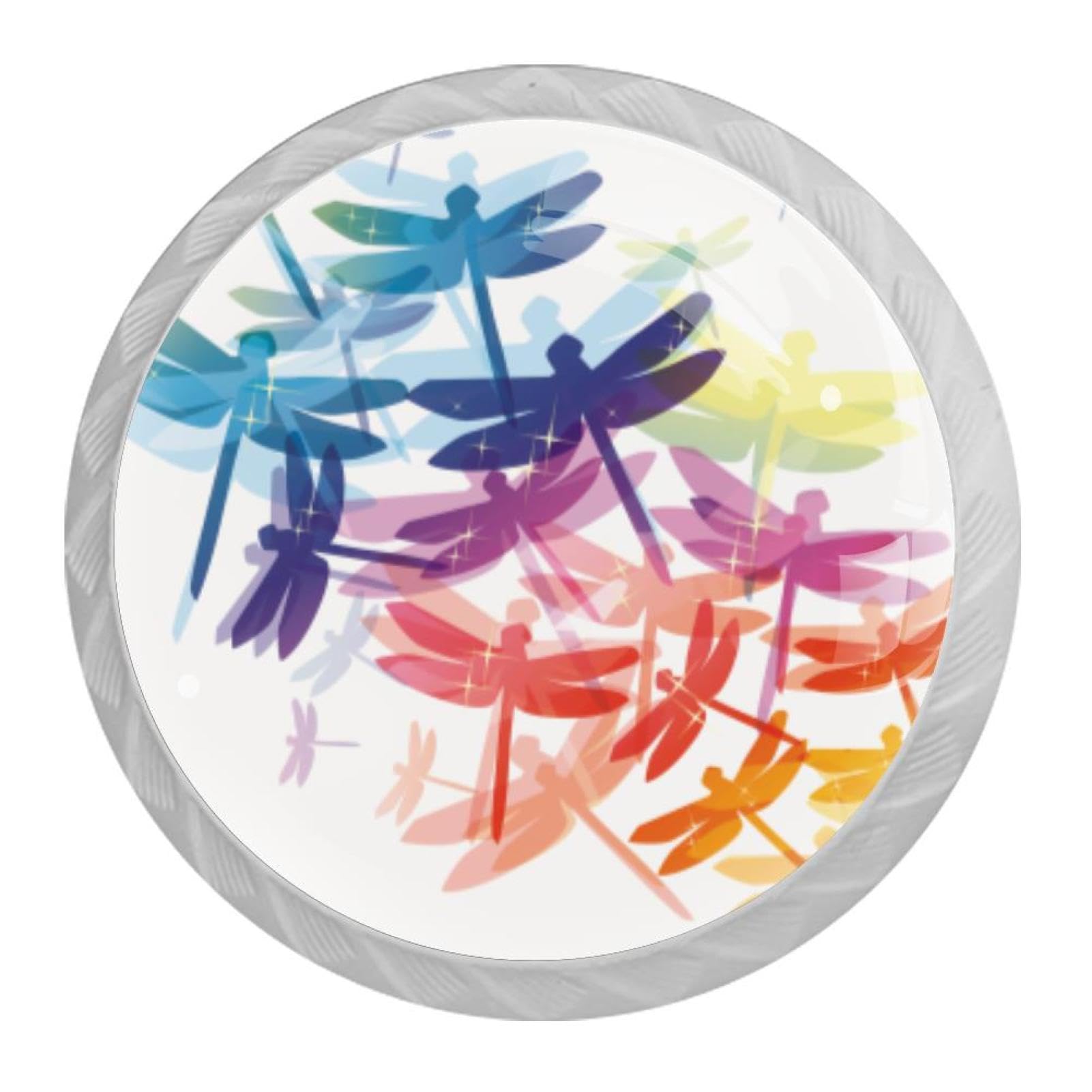 Tqmspg 4 Pieces Drawer Pulls Colorful Dragonfly Door Knobs Dresser Handles for Kitchen Wardrobe Cupboard Hardware Furniture