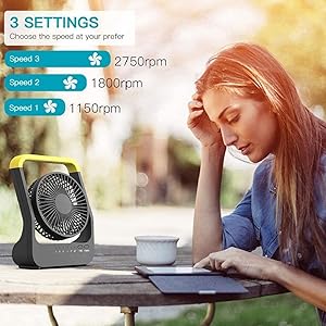 ALAGOON Portable Desk Fan, D Battery Operated Fan for Hurricane, Powered Fan by USB Cable 214H Long Lasting with Timer 6'' Portable for Outdoor Camping Quiet 3 Speeds for Office Bedroom