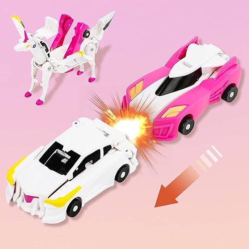 Miniatura 3 de Juguetes de robot de coche transformador de unicornio, juego de autos de carreras transformables, juguetes de coche de colisión para niños y niñas