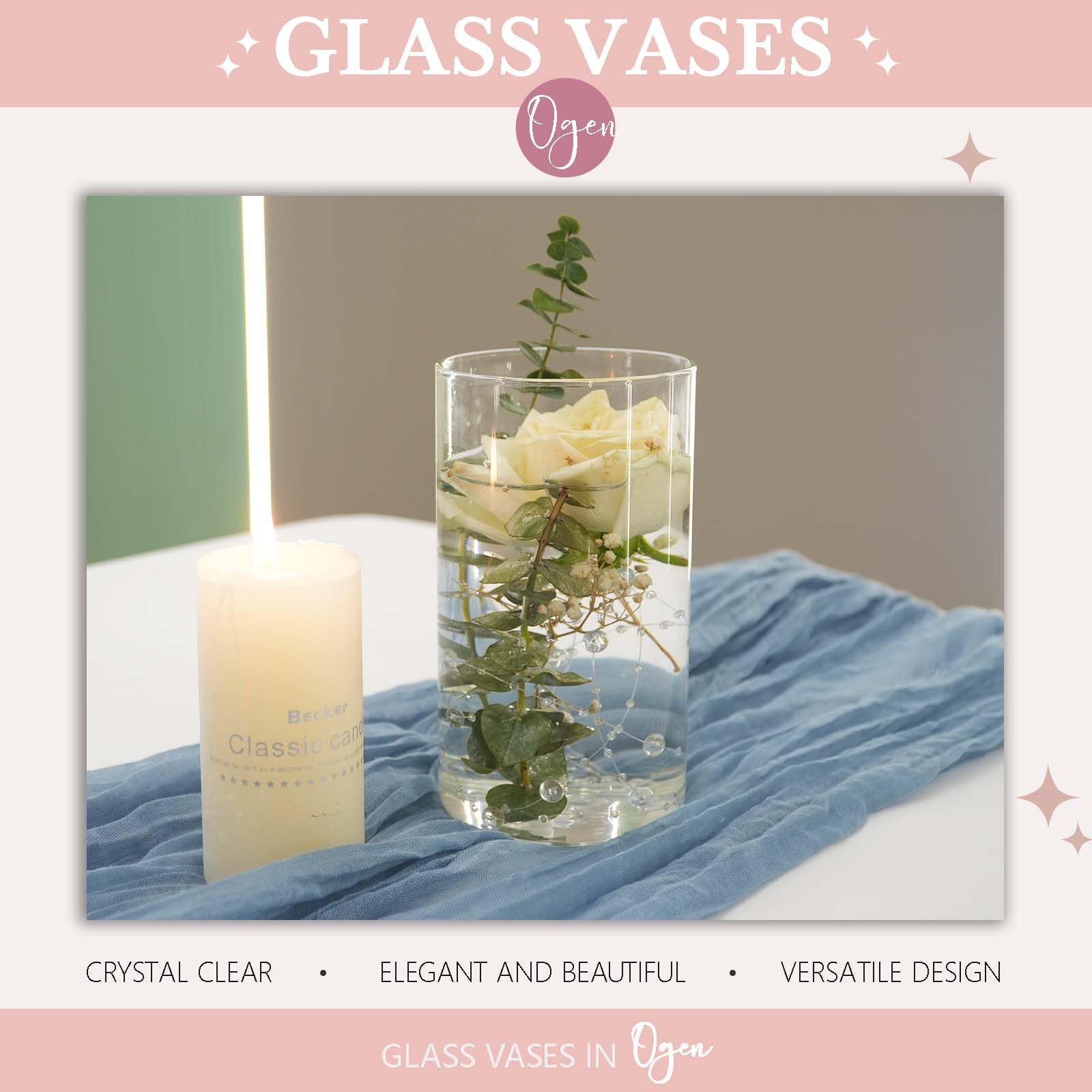 Glazen vaas cilindrische vaas voor bureaudecoratie, bloemenvaas kaars glazen fles kiezelfles kan worden gebruikt voor feest, bruiloft, banket, decoratie (6, 8,5 × 15 - recht