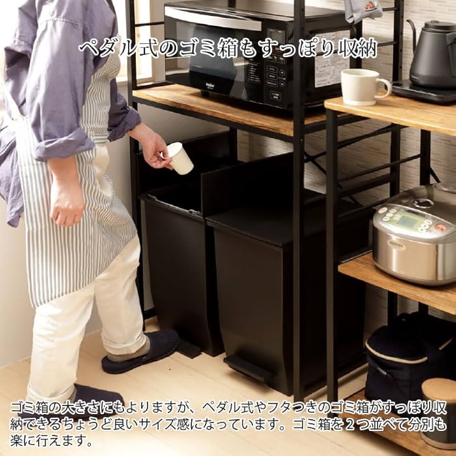 1点のみ⭐️ゴミ箱上ラック おしゃれ ブラック キッチン棚 レンジ台 キッチン収納 ワイエムワールド レンジ台 キッチンラック 棚 作業台 収納
