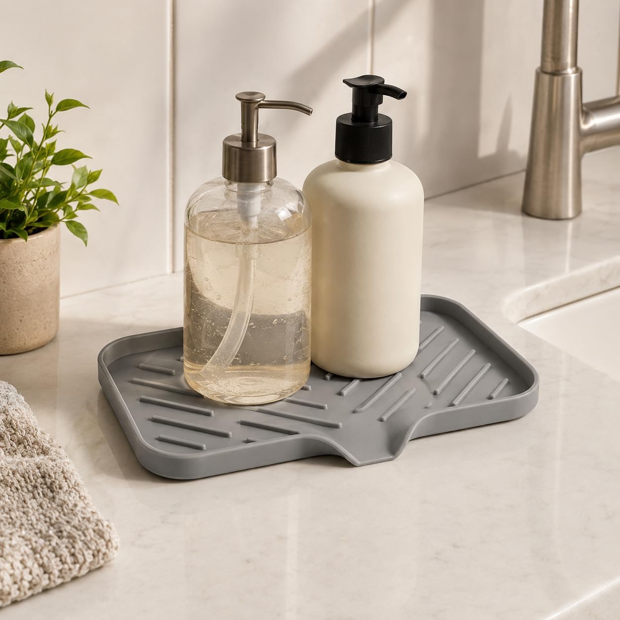 Silicone Coaster Storage Rack, Waterproof Draining Soap Mat for Toilet Cup, Bathroom and Kitchen Countertop Organization, 1 Pc Large Grey