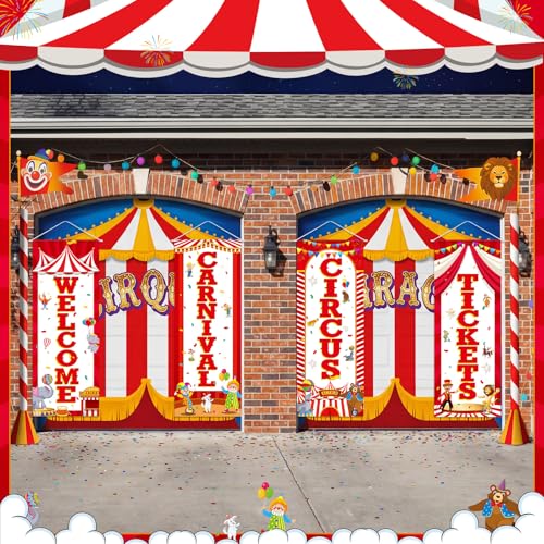 Image of Panelee 4 Pcs Carnival Circus Party Decorations Welcome Carnival Circus Tickets Porch Banner Hanging Backdrop for Halloween Birthday Baby Shower Door Wall Indoor Outdoor Decor