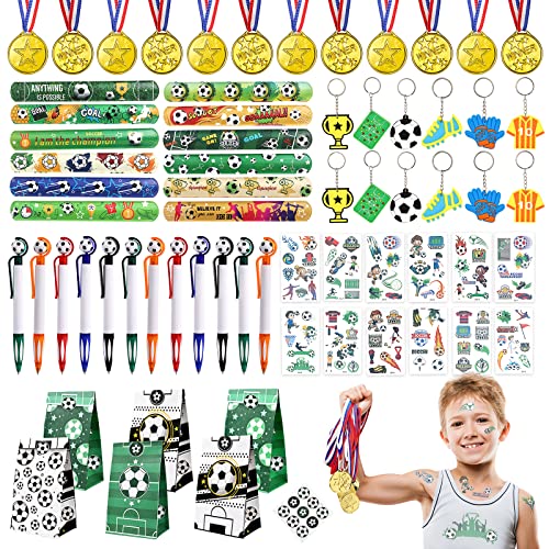 Artículos de Fiesta Fútbol Cumpleaños - 72pcs Piñata Futbol Regalos con Medallas, Llavero, Tatuaje, Bolígrafo, Bolsas de Regalo para Niños Fútbol Football Fiesta Cumpleaños Relleno Piñatas Cover