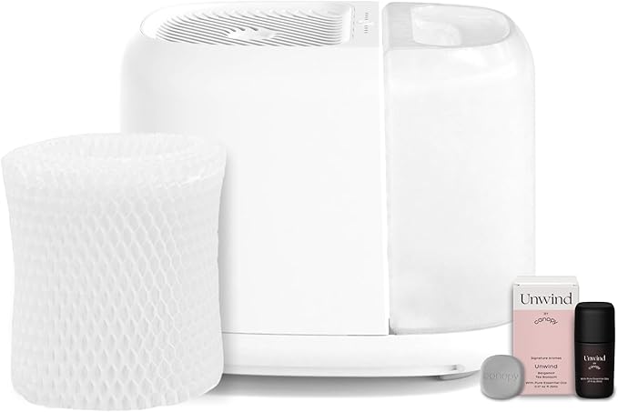 Large Room Humidifier, White, Large Room Humidifier, Large Living Space, 36HR Run Time, 5.5L Tank - Includes Canopy Humidifier Plus, Diffusion Well, Unwind Aroma, Filter, Power Cord & Adapter