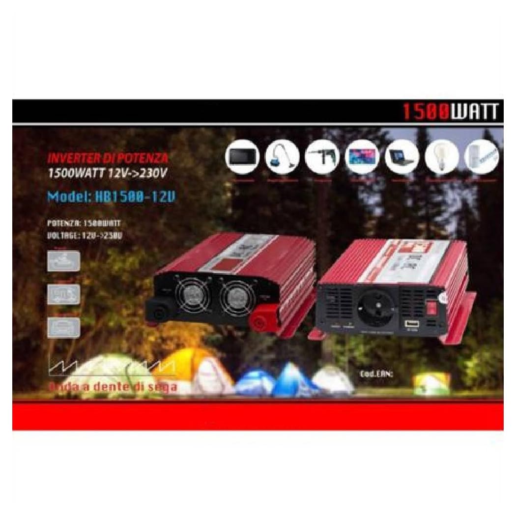 INVERTER POTENZA DA 12V A 230V TENSIONE 1500W PER CAMPER AUTO MAXTECH HB1500-12V