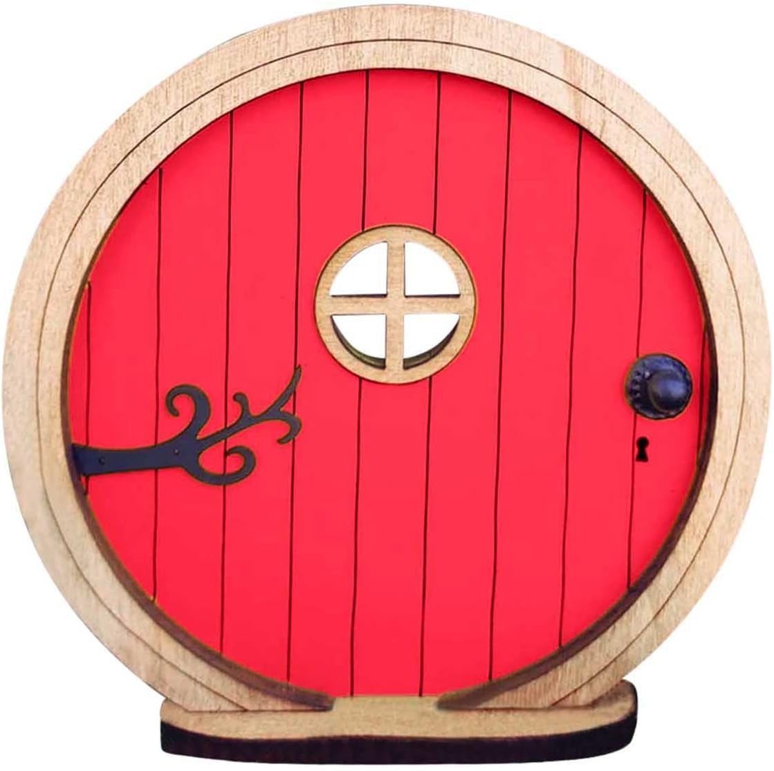 Zhhuoc 1Pc Red Fairy Garden Door for Tree, Fairy Doors for Trees Outdoor and Tree Trunk, Mini Fairys Gardens Sculpture Lawn Ornament Decor, Fairytales Door Decoration，Garden Miniatures