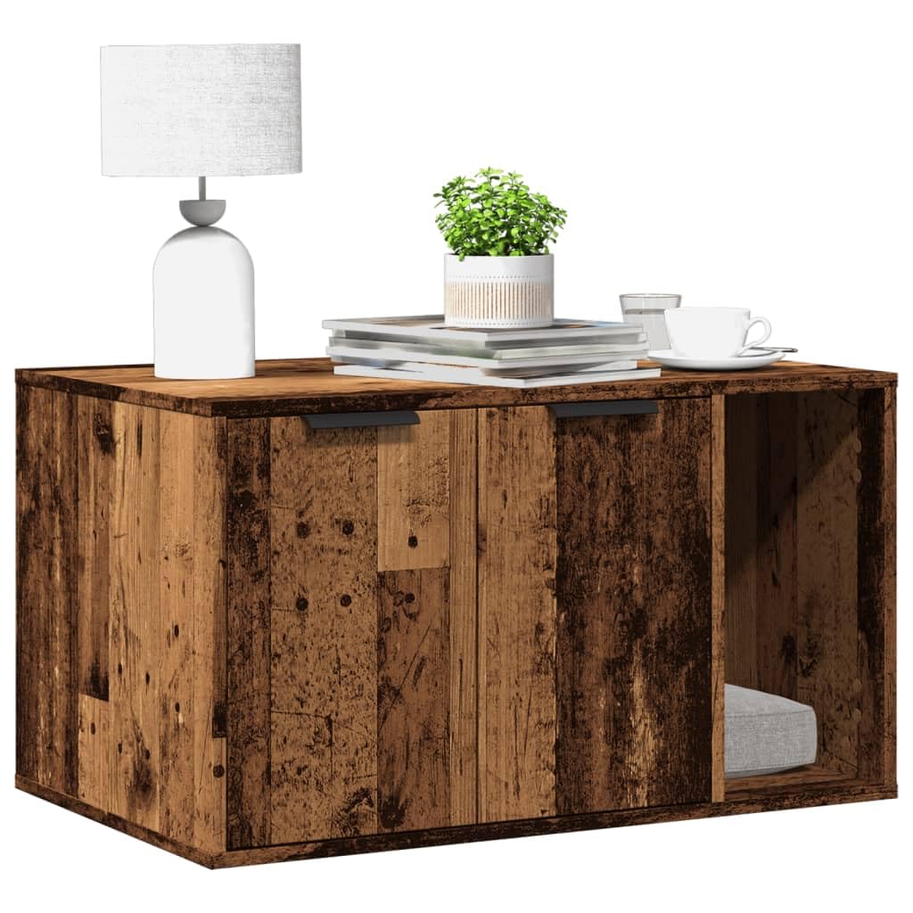 Katzenklo Altholz-Optik 80x50x45 cm Holzwerkstoff, Katzenmöbel mit Versteck, Kratzbaum Ergänzung, Kletterbaum Funktion, Sisal Kratztonne und Liegefläche für Wohnung