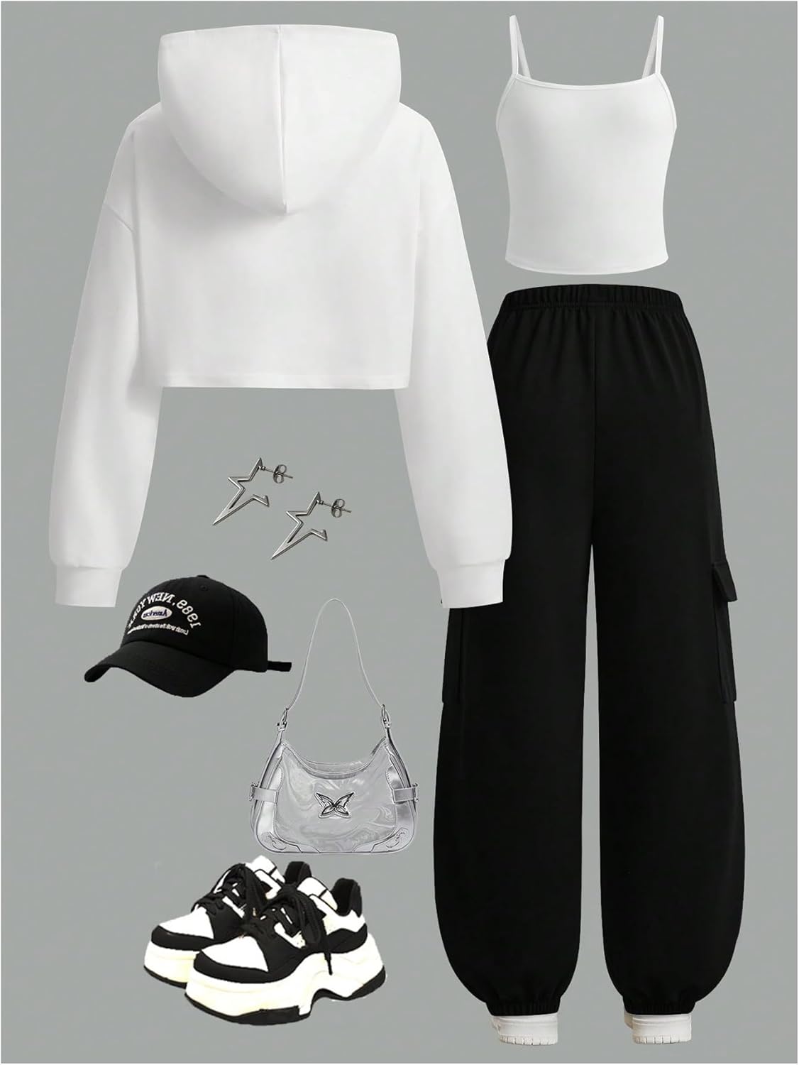 Girl's 3 Piece Outfits Graphic Cropped Hoodies Camisole Tops and Baggy Sweatpants Sets - Image 2