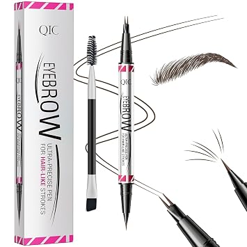 Eyebrow Pen - Eyebrow Pencils for Women, W3W Dual-Ended Microblading Eyebrow Pen, Micro-Fork-Tip + Ultra-Fine Brush Tip, Waterproof Smudge-Proof, Create Natural Hair-Like Brows Dark Brown