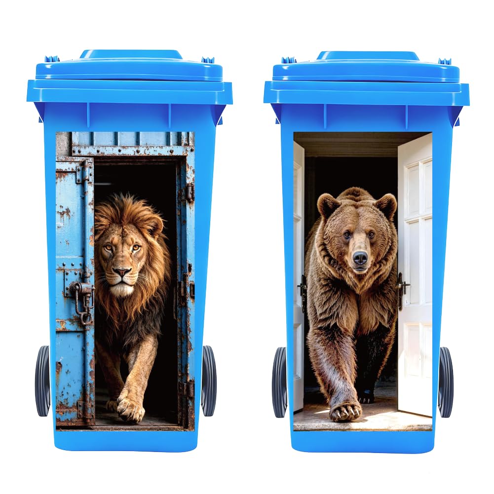 Peacoblue 2Pcs Wheelie Bin Stickers Beasts Behind Gate for Dustbin Decor