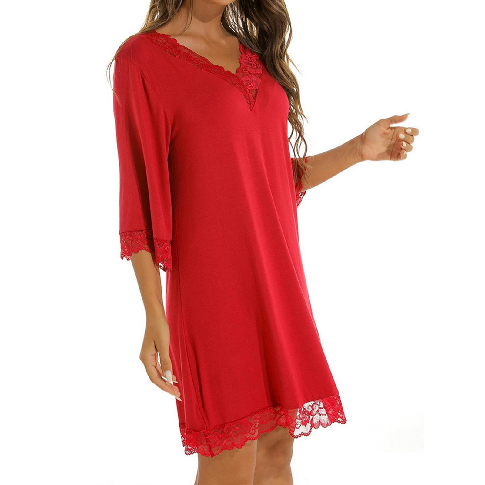 NOGRAX Camicia da Notte Donna Camicia da Notte A Mezza Manica con Scollo A V Camicie da Notte da Donna Indumenti da Notte in Cotone Abito da Notte Casual Indumenti da Notte Femminili