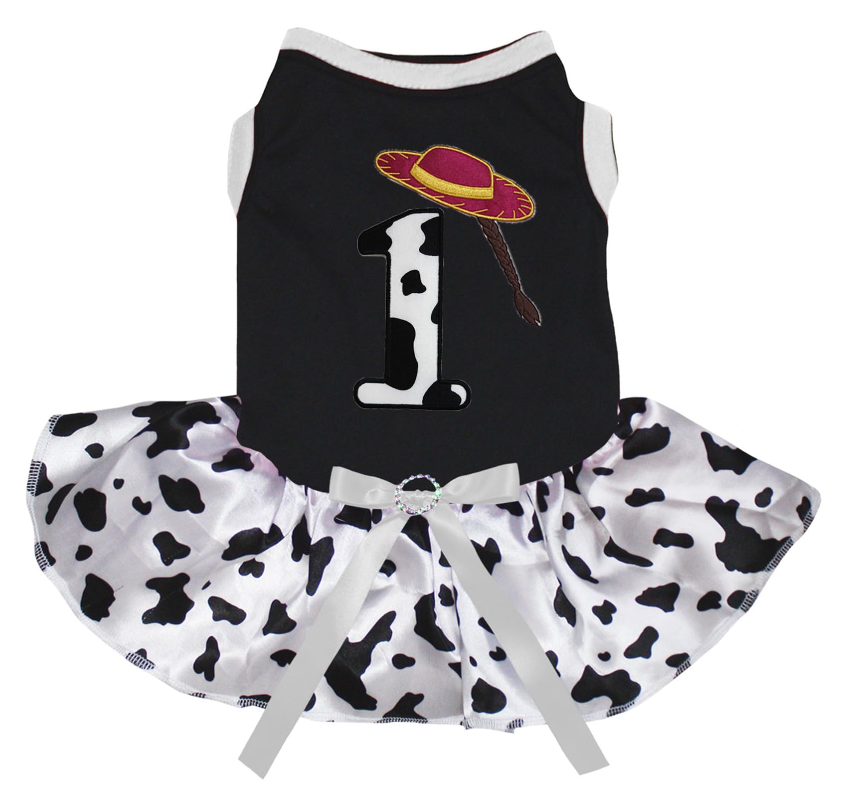Chapeau de cowgirl noir pour chiot XS et sa robe de fête motif vache adorable