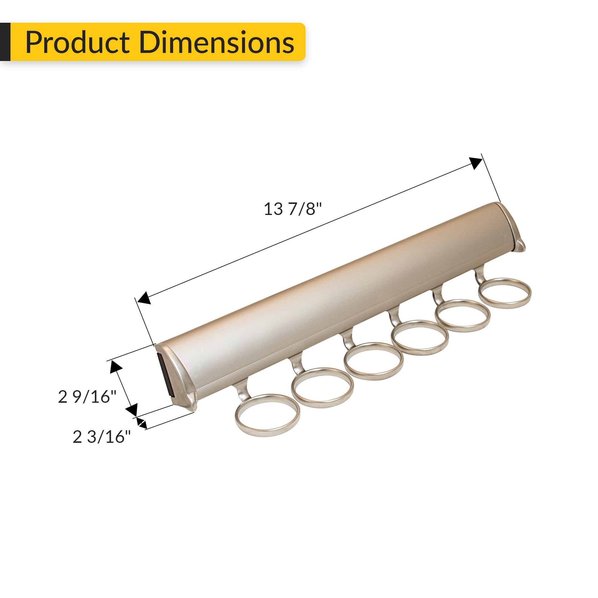 Brixwell QINA-006 Scarf Rack, 6 Hook with Full Extension Slide Matt Nickel Finish