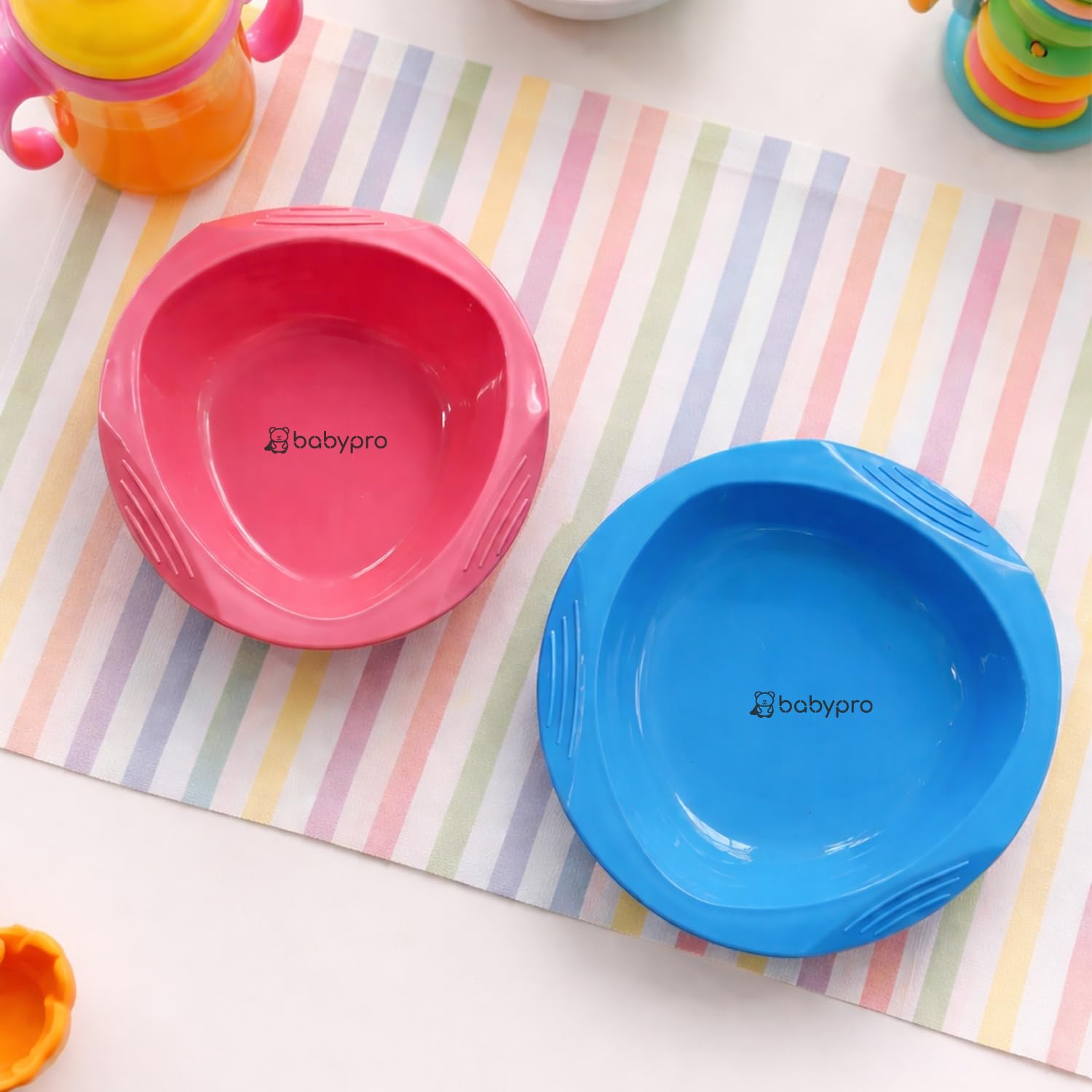 BabyPro Baby Bowl Set, Pack of 2, BPA Free Unbreakable Plastic, Microwave Safe & Dishwasher Safe, Cereal, Salad, Soup & Snack Bowls, Stackable Design, Freezer Safe, Pink & Blue-image-27