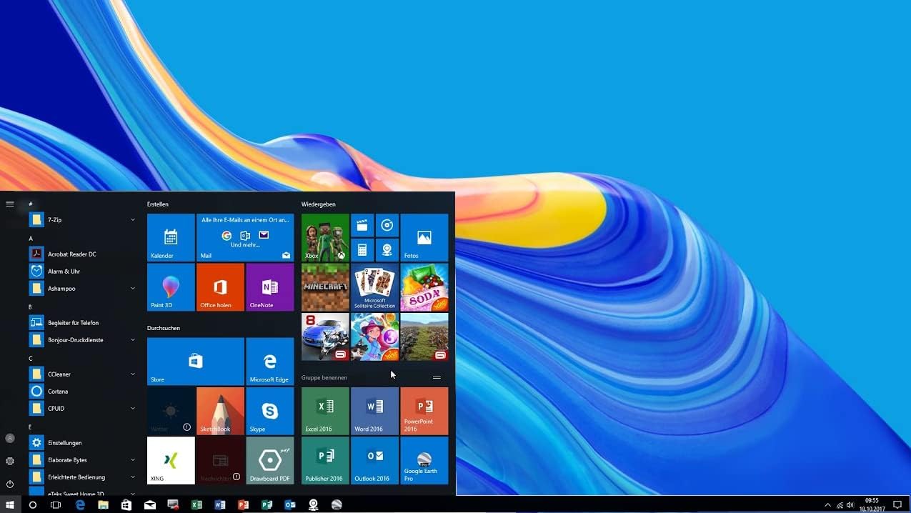 Laptop screen showing Windows 10 Start Menu