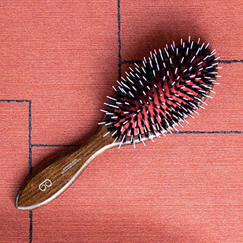 L'Artisan Brossier - Pneumatik Haarbürste Distel aus massivem Buchenholz - Traditionnelle Bürste Großes Format, Reine Wildschweinborsten und Nylonstifte - Französische Herstellung