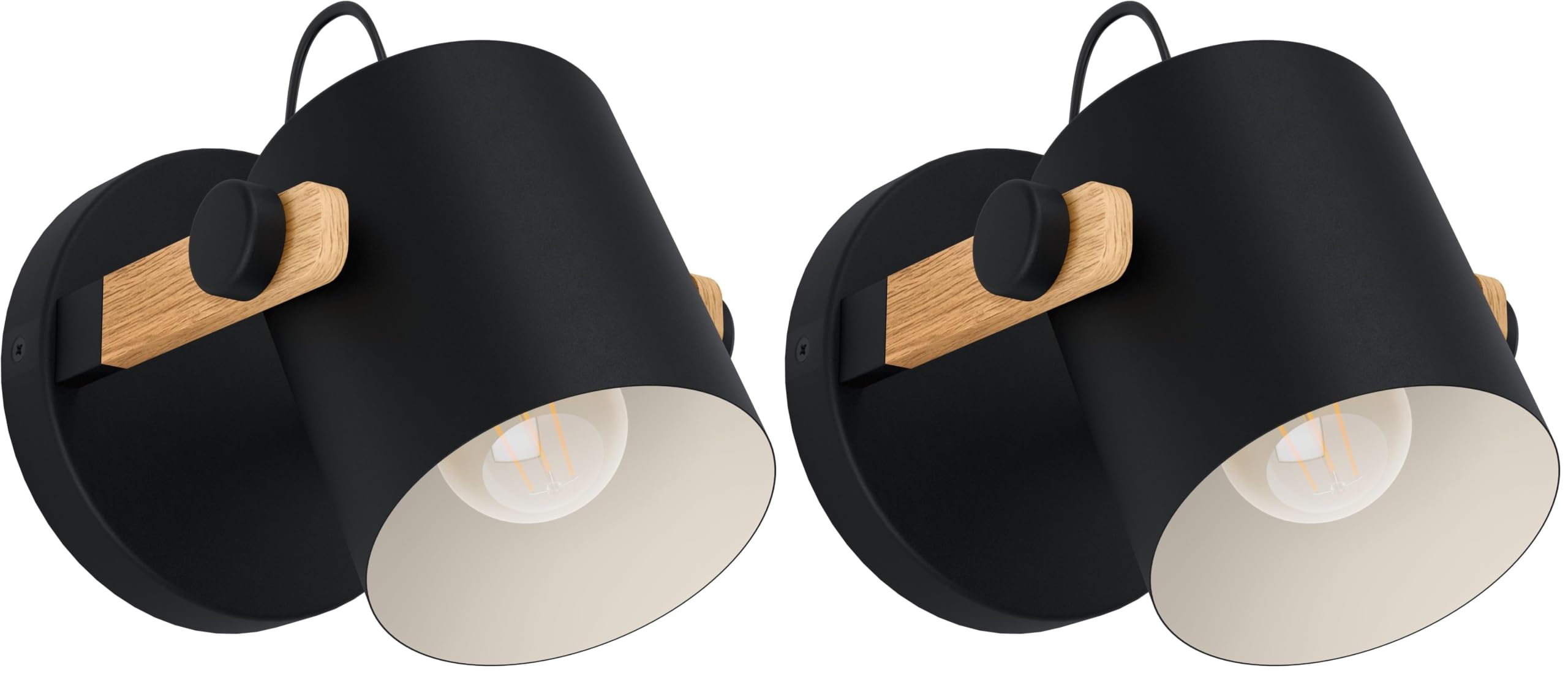 Lámparas de pared Hornwood con pantallas orientables crema y soporte de madera