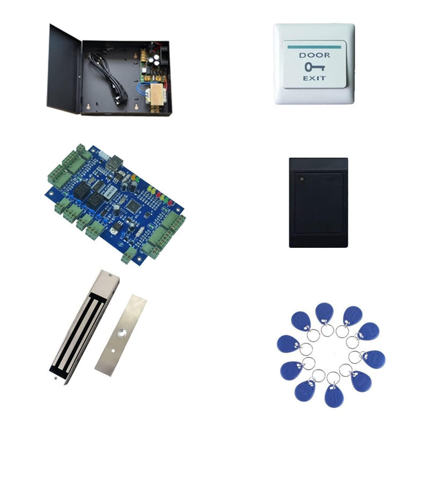 Kit pour Portail RFID Kit d'accès de contrôle, TCP Deux portes + Powercase + 280 kg serrure magnétique + ID Lecteur + Bouton sortie + 10 IDENTIFIANT Mots-clés, sn: kit-B206(Set 1 without keypad)