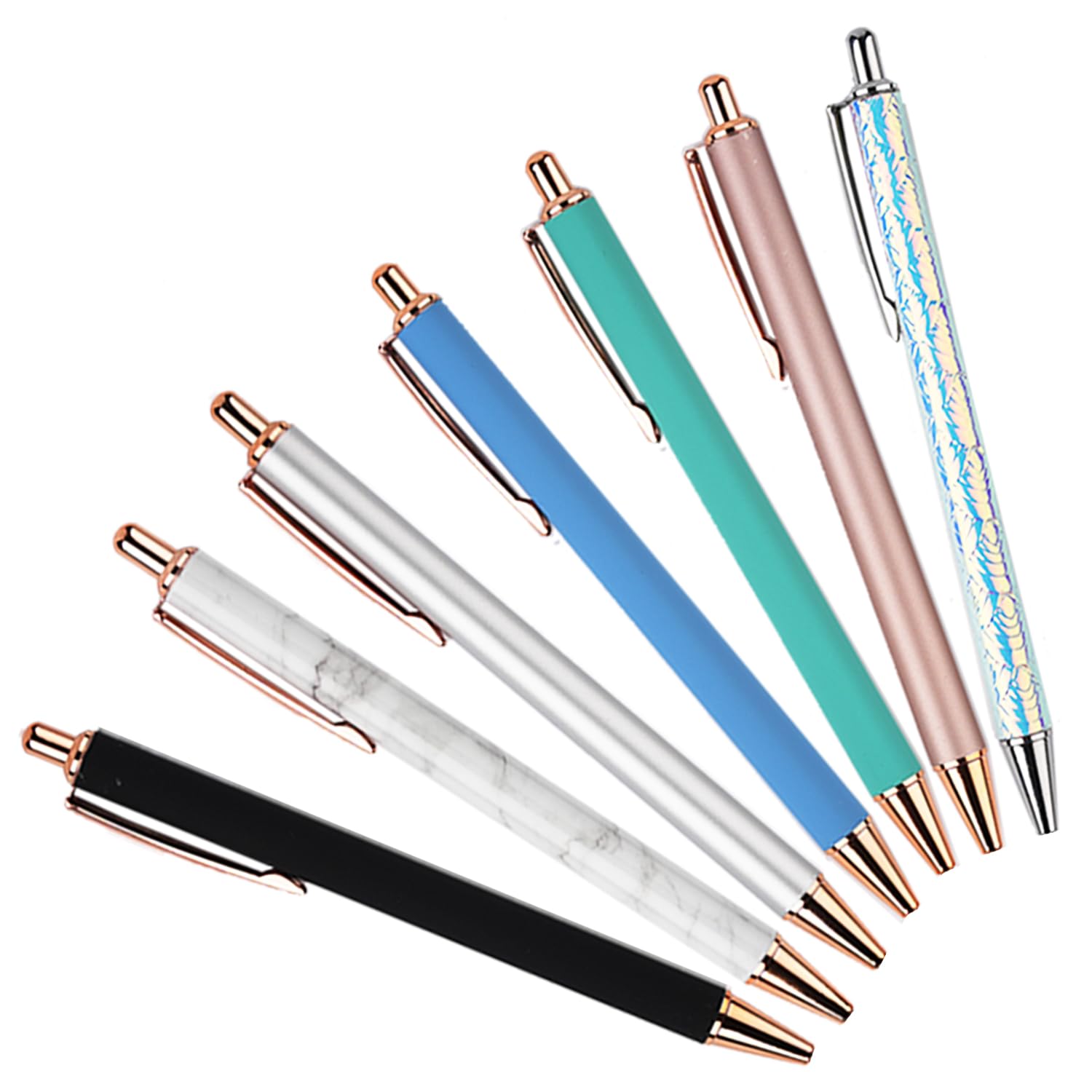 7/8 Pcs Retractable Ballpoint Pen，Pretty Bling Metal Writing Pens，Black Ink Medium Point 1.0 mm Gift Pens, Cute Journaling Pens Office Supplies for